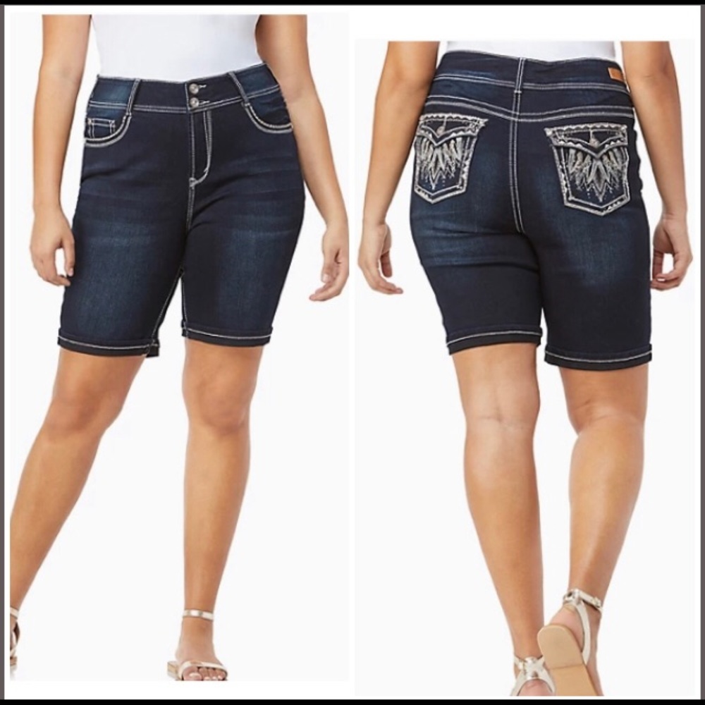 WallFlower denim Mid-Rise Bling Bermuda Shorts